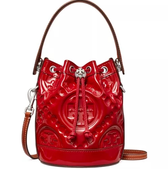 Tory Burch Handbags - Tory Burch Women's Mini T Monogram Puffy Patent Bucket Bag